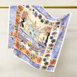 [ French Vintage Chinoiserie Garden ] 100% Real Crepe de Chine Satin Silk Bandana 70x70cm – Heavyweight 35g Square Scarf with Neat Tailored Edges