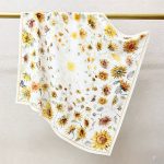 [ French Vintage Sunflower Bloom ] 100% Real Crepe de Chine Satin Silk Bandana 70x70cm – Heavyweight 35g Square Scarf with Neat Tailored Edges