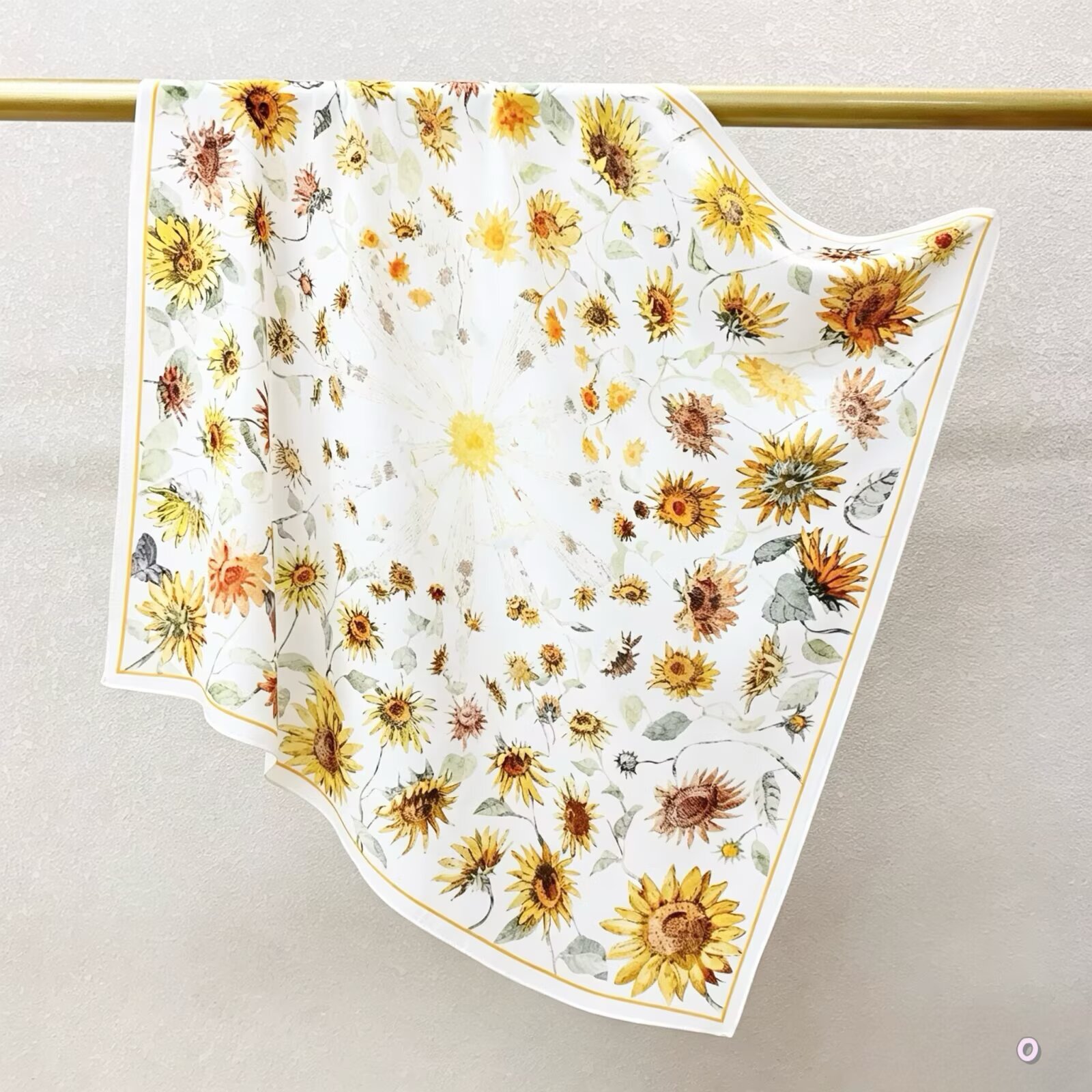 [ French Vintage Sunflower Bloom ] 100% Real Crepe de Chine Satin Silk Bandana 70x70cm – Heavyweight 35g Square Scarf with Neat Tailored Edges