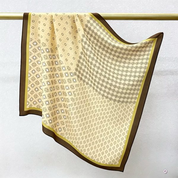[ Modern Geometric Monogram Patchwork ] 100% Real Crepe de Chine Satin Silk Bandana 70x70cm – Heavyweight 35g Square Scarf with Neat Tailored Edges