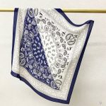 [ Classic Luxury Navy Paisley ] 100% Real Crepe de Chine Satin Silk Bandana 70x70cm – Heavyweight 35g Square Scarf with Neat Tailored Edges