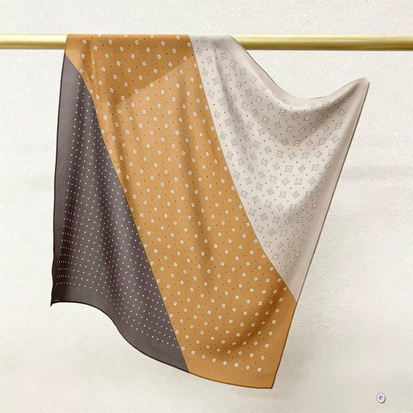 [ Modern Geometric Block Monogram ] 100% Real Crepe de Chine Satin Silk Bandana 70x70cm – Heavyweight 35g Square Scarf with Neat Tailored Edges