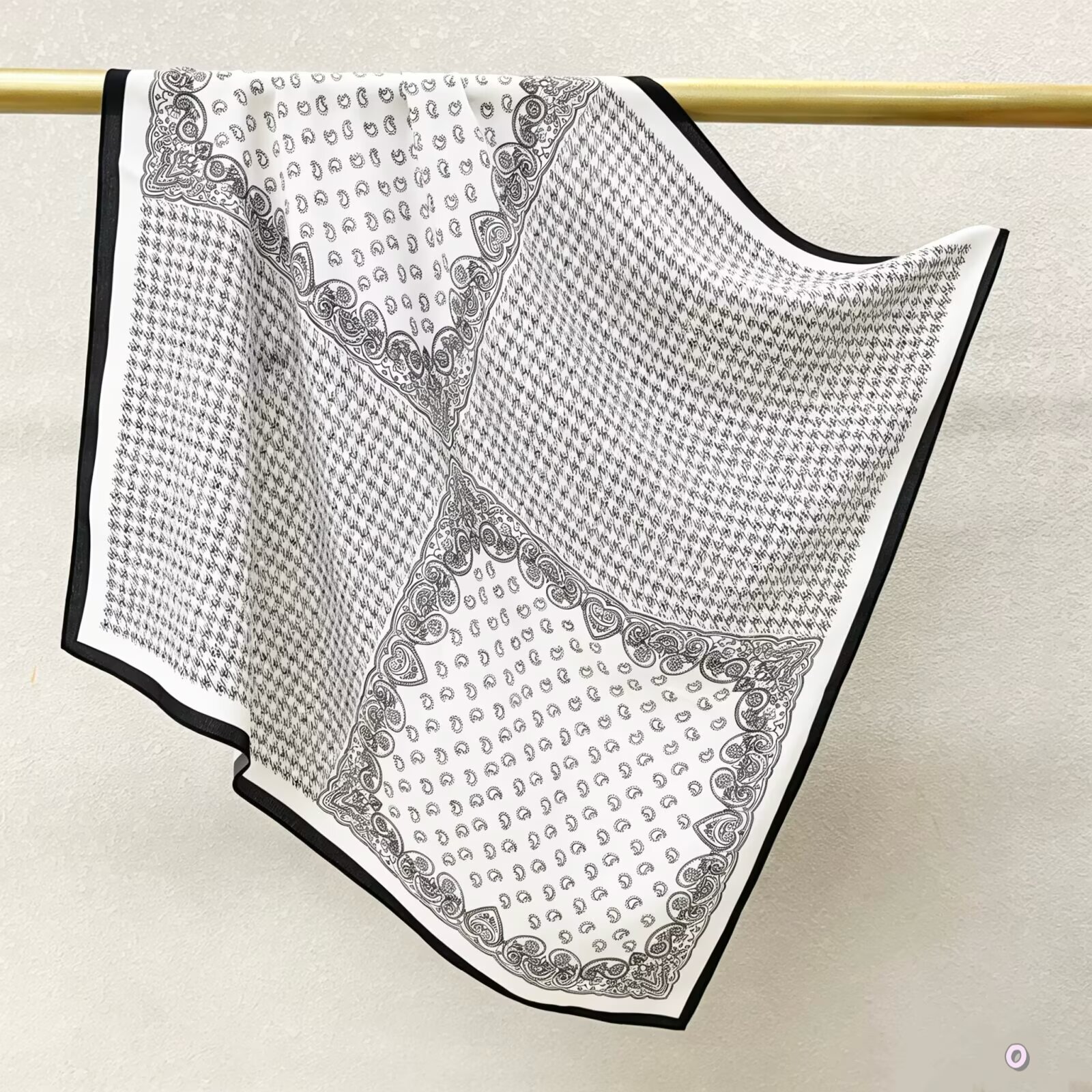 [ Modern Monochrome Paisley Matrix ] 100% Real Crepe de Chine Satin Silk Bandana 70x70cm – Heavyweight 35g Square Scarf with Neat Tailored Edges