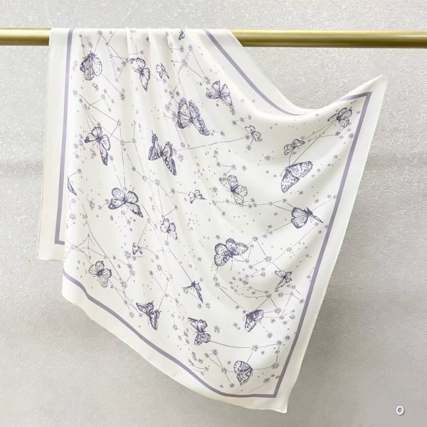 [ Whimsical Celestial Butterfly Constellation ] 100% Real Crepe de Chine Satin Silk Bandana 70x70cm – Heavyweight 35g Square Scarf with Neat Tailored Edges