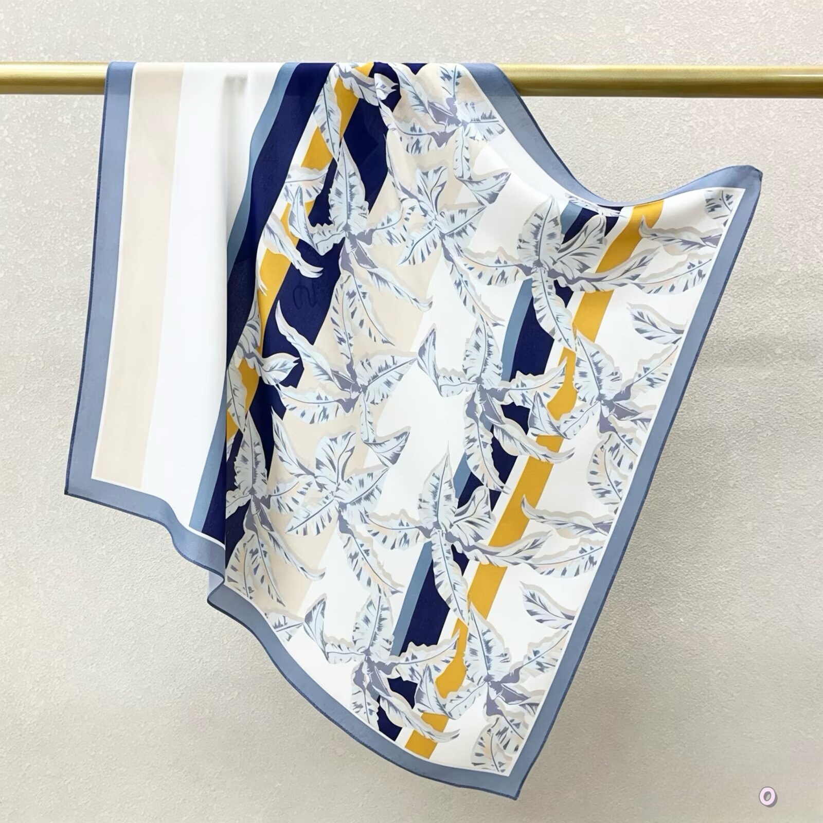 [ Modernist Tropical Palm & Stripes ] 100% Real Crepe de Chine Satin Silk Bandana 70x70cm – Heavyweight 35g Square Scarf with Neat Tailored Edges