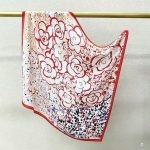 [ Contemporary Abstract Splatter & Camellia ] 100% Real Crepe de Chine Satin Silk Bandana 70x70cm – Heavyweight 35g Square Scarf with Neat Tailored Edges