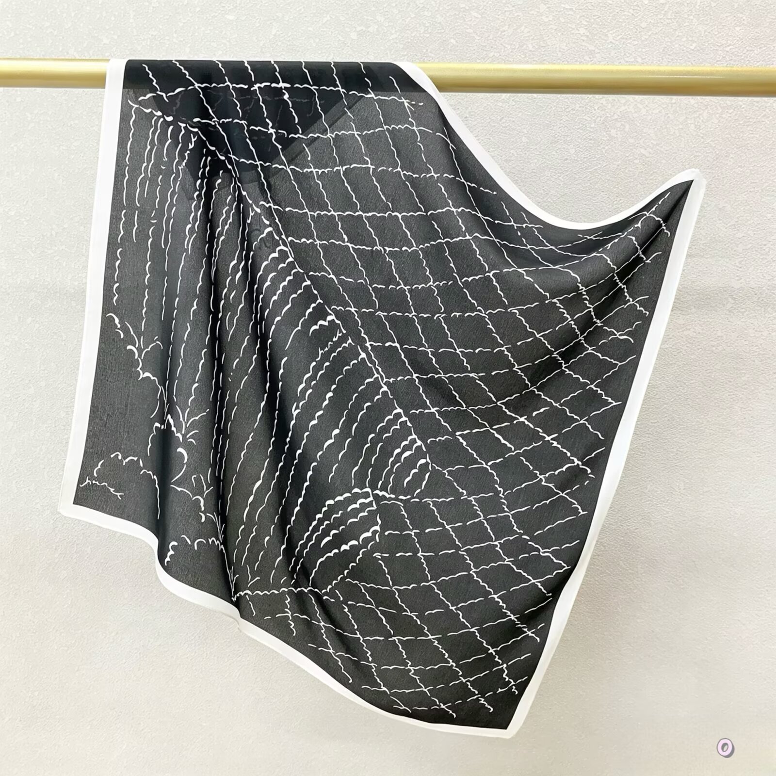 [ Modernist Abstract Grid & Waves ] 100% Real Crepe de Chine Satin Silk Bandana 70x70cm – Heavyweight 35g Square Scarf with Neat Tailored Edges