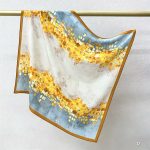 [ Contemporary Abstract Golden Mosaic ] 100% Real Crepe de Chine Satin Silk Bandana 70x70cm – Heavyweight 35g Square Scarf with Neat Tailored Edges