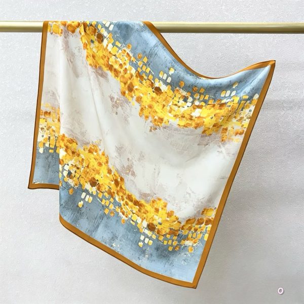 [ Contemporary Abstract Golden Mosaic ] 100% Real Crepe de Chine Satin Silk Bandana 70x70cm – Heavyweight 35g Square Scarf with Neat Tailored Edges