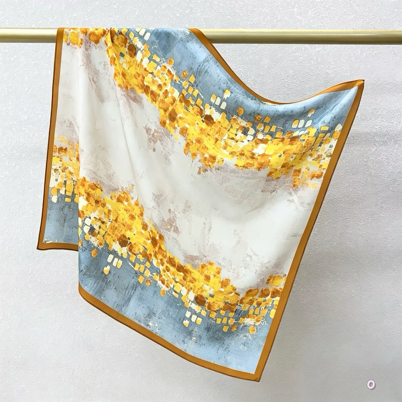 [ Contemporary Abstract Golden Mosaic ] 100% Real Crepe de Chine Satin Silk Bandana 70x70cm – Heavyweight 35g Square Scarf with Neat Tailored Edges
