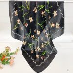 [ French Iris & Scalloped Pearl Chains ] 100% Real Silk Crepe Satin 90x90cm – Heavyweight 55g (with Pack) Square Scarf Wholesale