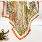 [ French Monet Garden Landscape ] 100% Real Silk Crepe Satin 90x90cm – Heavyweight 55g (with Pack) Square Scarf Wholesale