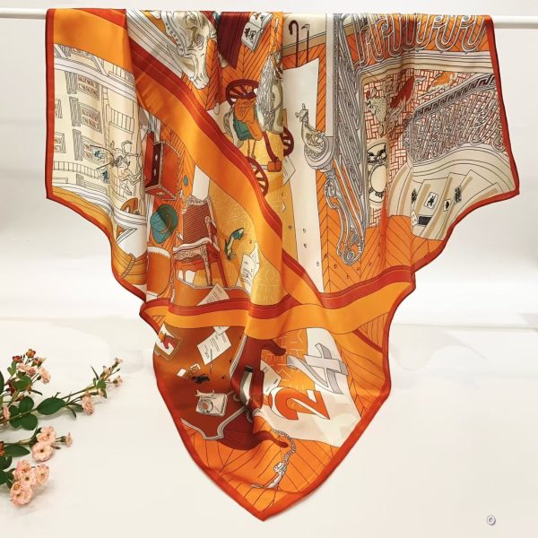 [ Mythological 24 Faubourg Architecture ] 100% Real Silk Crepe Satin 90x90cm – Heavyweight 55g (with Pack) Square Scarf Wholesale