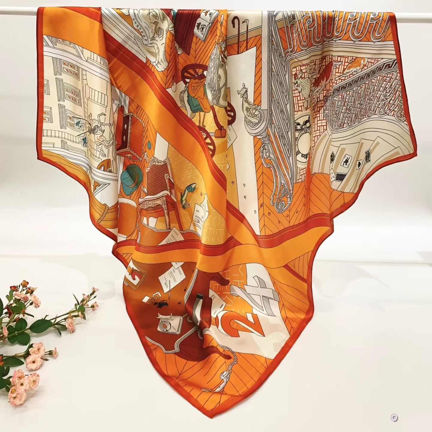 [ Mythological 24 Faubourg Architecture ] 100% Real Silk Crepe Satin 90x90cm – Heavyweight 55g (with Pack) Square Scarf Wholesale