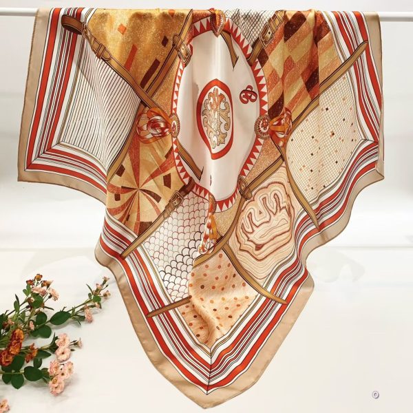 [ Vintage Equestrian Harness Patchwork ] 100% Real Silk Crepe Satin 90x90cm – Heavyweight 55g (with Pack) Square Scarf Wholesale