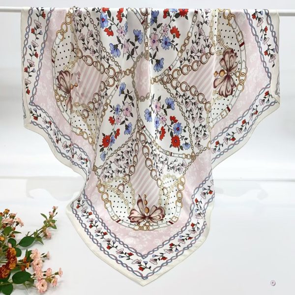[ French Coquette Ribbon Bows ] 100% Real Silk Crepe Satin 90x90cm – Heavyweight 55g (with Pack) Square Scarf Wholesale