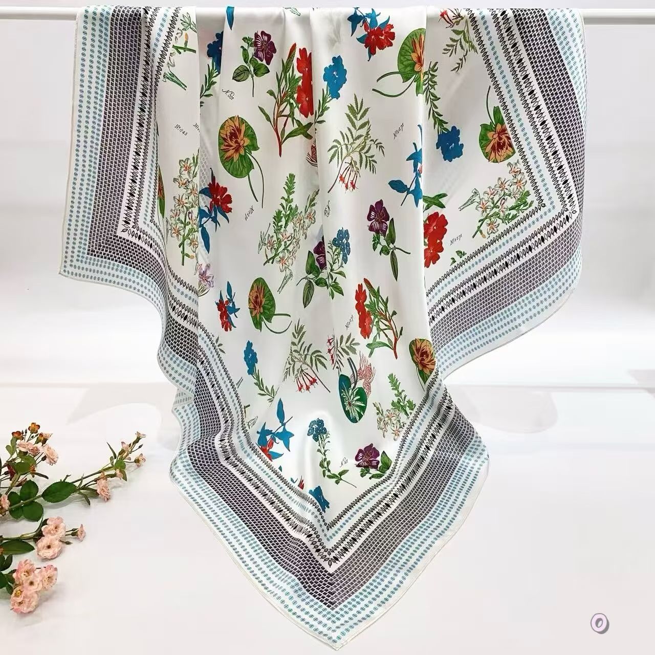 [ French Botanical Specimen Index ] 100% Real Silk Crepe Satin 90x90cm – Heavyweight 55g (with Pack) Square Scarf Wholesale