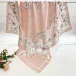 [ Minimalist French Floral Line Art ] 100% Real Silk Crepe Satin 90x90cm – Heavyweight 55g (with Pack) Square Scarf Wholesale