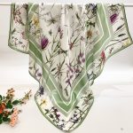 [ French Vernal Meadow & Dragonfly ] 100% Real Silk Crepe Satin 90x90cm – Heavyweight 55g (with Pack) Square Scarf Wholesale
