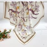 [ French Romantic Pearl Chains & Orchid ] 100% Real Silk Crepe Satin 90x90cm – Heavyweight 55g (with Pack) Square Scarf Wholesale