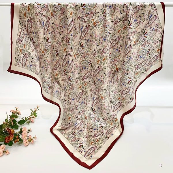 [ Classic Luxury Burgundy Paisley ] 100% Real Silk Silk Crepe Satin 90x90cm – Heavyweight 55g (with Pack) Square Scarf Wholesale