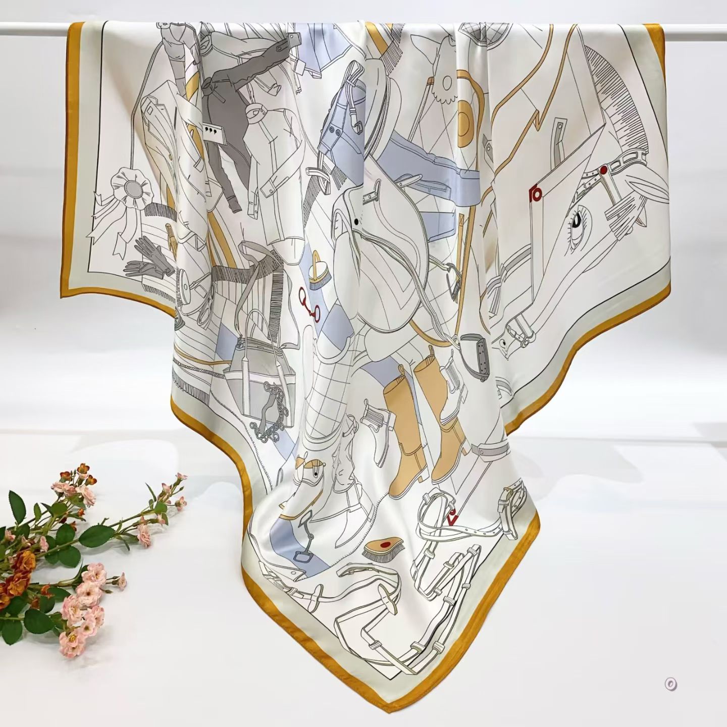 [ Classic Luxury Equestrian Wardrobe ] 100% Real Silk Crepe Satin 90x90cm – Heavyweight 55g (with Pack) Square Scarf Wholesale