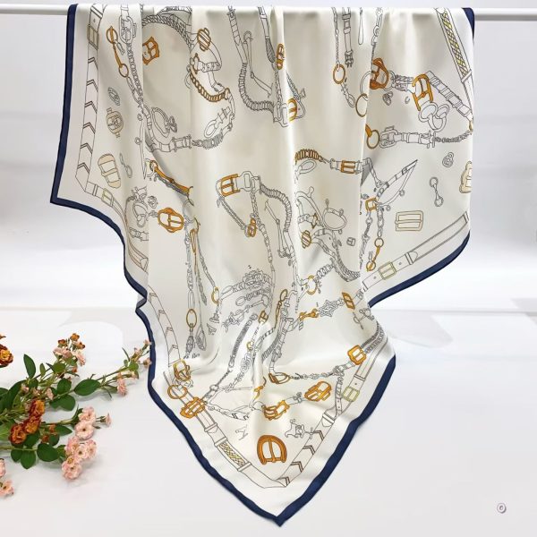 [ Classic Luxury Equestrian Harness ] 100% Real Silk Crepe Satin 90x90cm – Heavyweight 55g (with Pack) Square Scarf Wholesale