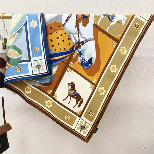 [ Noble Horse & Rider ] 100% Real Silk Twill 90x90cm - 77g (with Pack) Square Scarf Wholesale