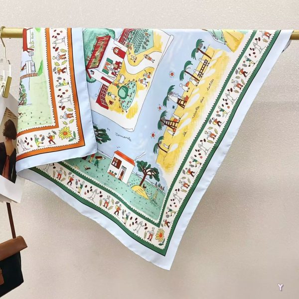 [ Provence Village Postage ] 100% Real Silk Twill 90x90cm - 77g (with Pack) Square Scarf Wholesale