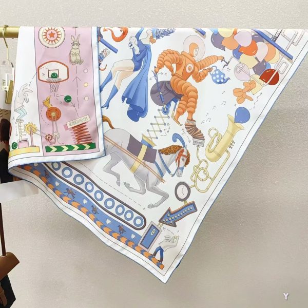 [ Whimsical Carnival Parade ] 100% Real Silk Twill 90x90cm - 77g (with Pack) Square Scarf Wholesale
